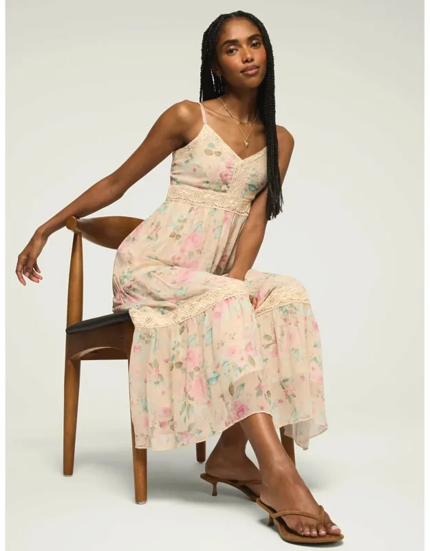 Printed Lace Tiered Midi Dress