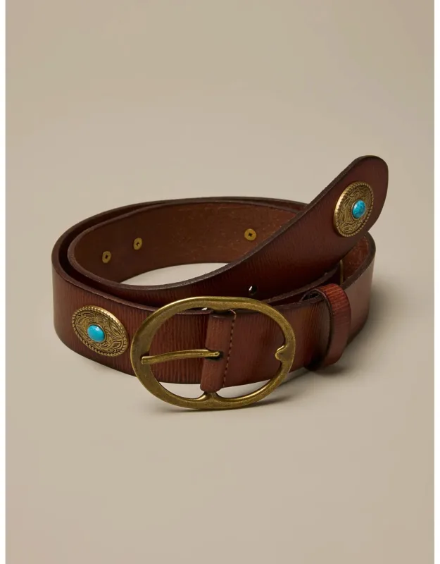 Western Turquoise Ornamented Leather Belt