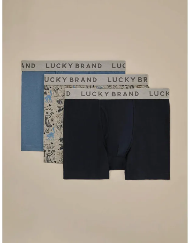 Lucky Brand 3 Pack Stretch Boxer Briefs - Ultra Soft Fabric, Logo-accented Waistband