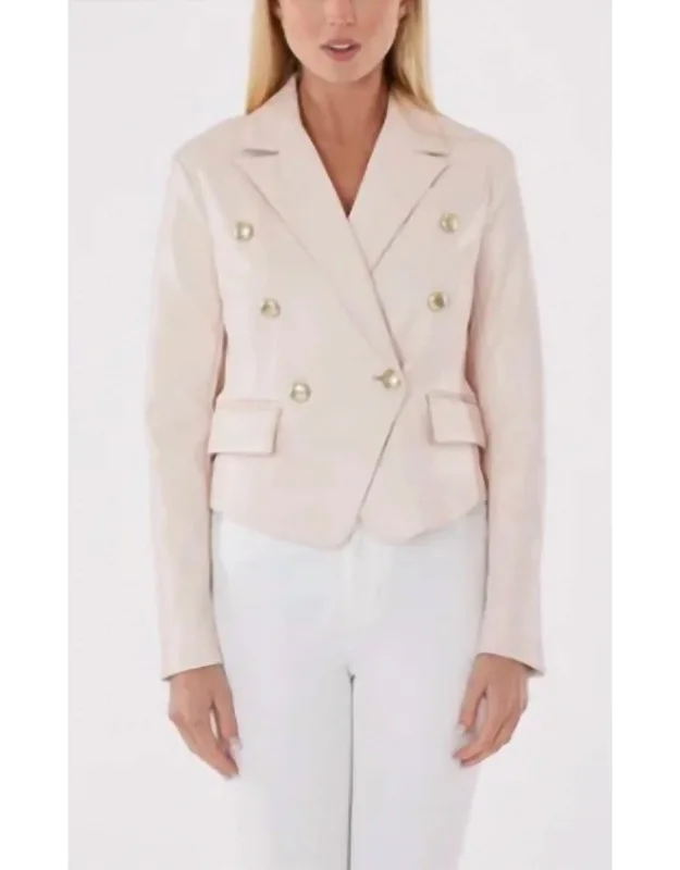 Cropped Faux Leather Double Breasted Blazer