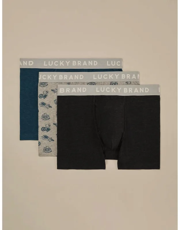 Lucky Brand 3 Pack Stretch Boxer Briefs - Ultra Soft Fabric, Logo-accented Waistband