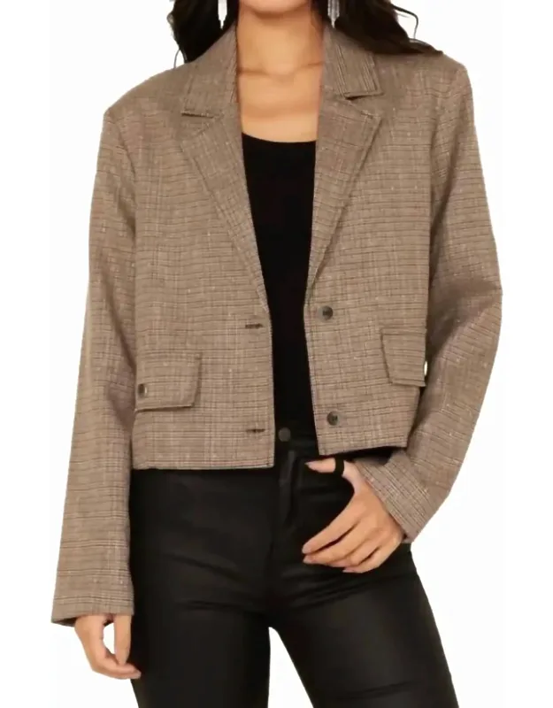 Plaid Print Rhinestone Cropped Blazer