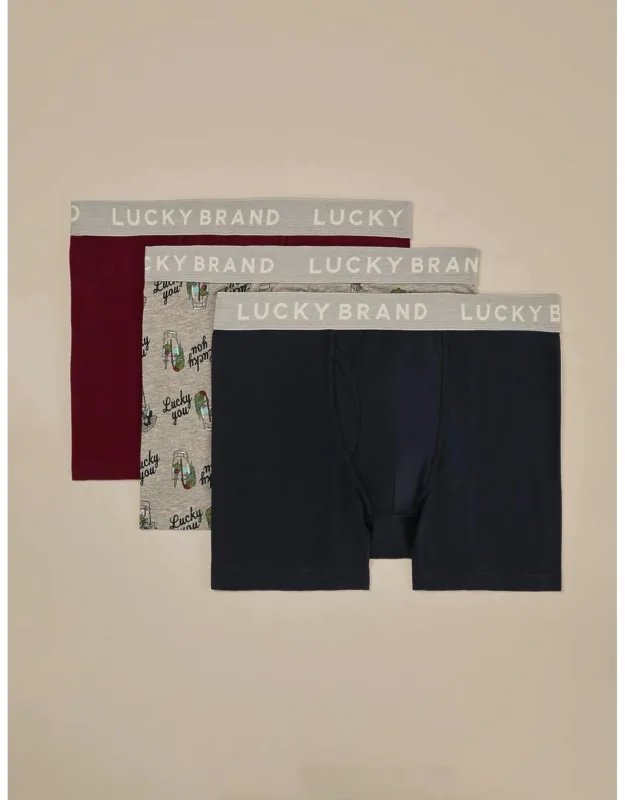 Lucky Brand 3 Pack Stretch Boxer Briefs - Ultra Soft Fabric, Logo-accented Waistband