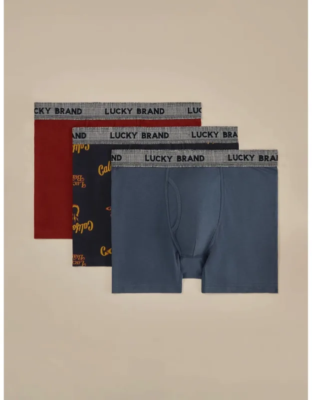 Lucky Brand 3 Pack Stretch Boxer Briefs - Ultra Soft Fabric, Logo-accented Waistband