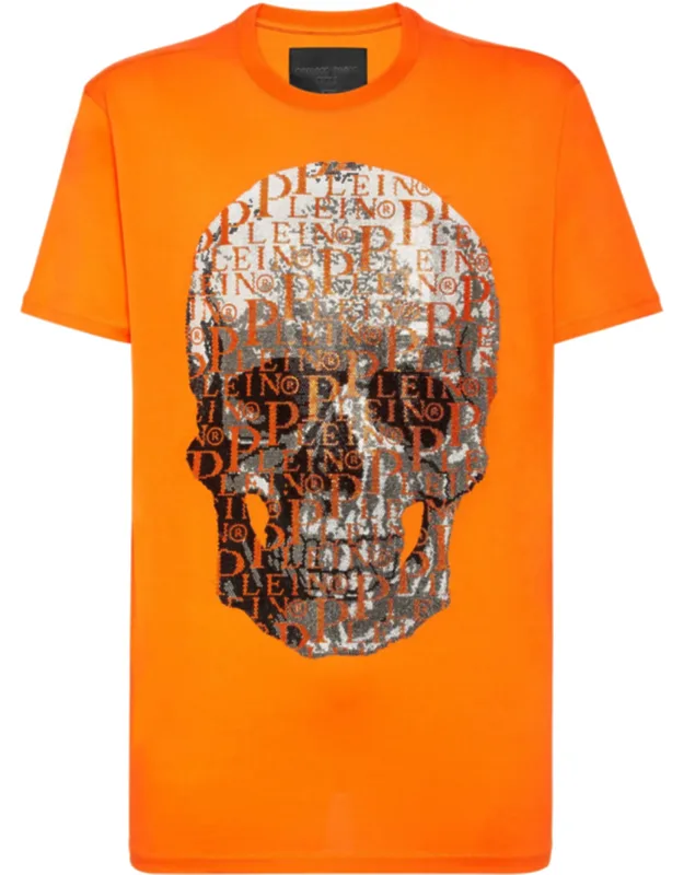 T-shirt With Round Neck And Skull Design With Crystals