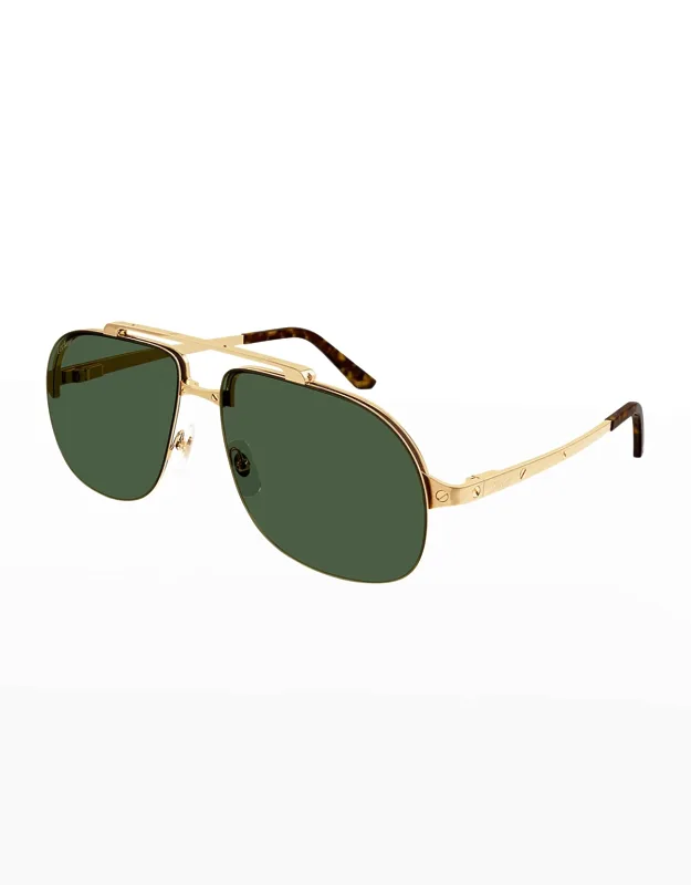 Double-bridge Metal Aviator Sunglasses