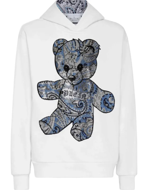 Hoodie Sweatshirt Teddy Bear With Rhinestoned Print And Paisley Details