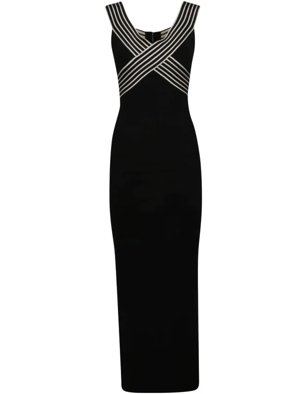 Sleeveless Striped V Neck Midi Dress