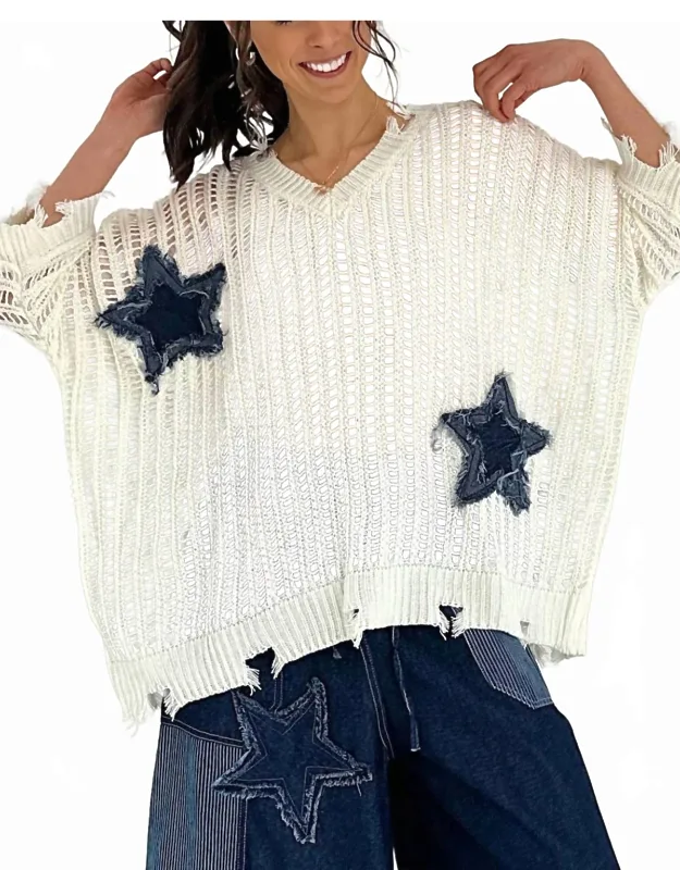 Distressed Star Knit Pullover
