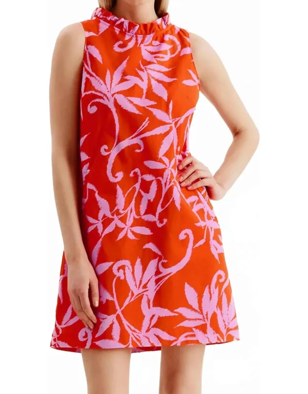 Mini Dress In Tropical Orchid Print