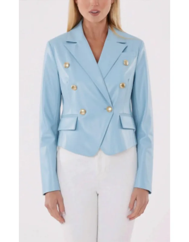 Cropped Faux Leather Double Breasted Blazer