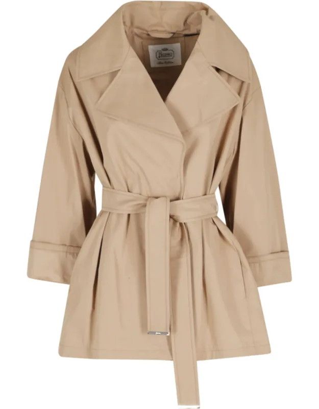 Camel Short Trench Belted Coat
