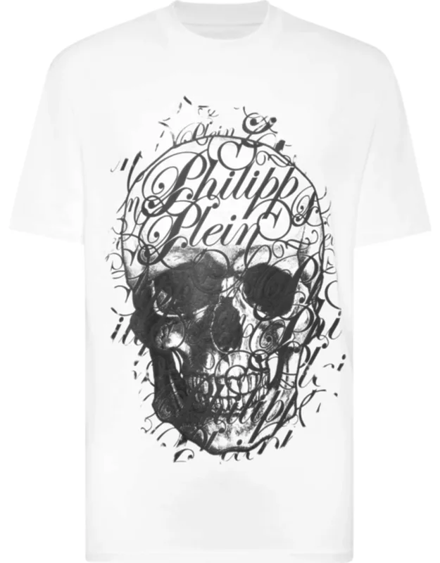 T-shirt Round Neck Ss Coursive With Intricate Skull Design And Premium Cotton Fabric