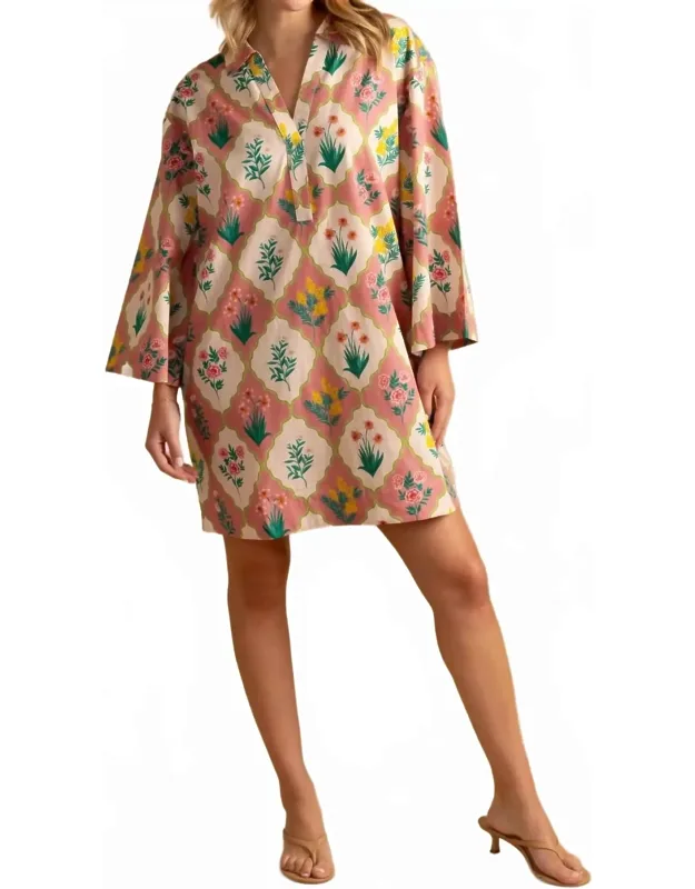 Colette Dress In Blossom With Collared Neckline And Flowy Sleeves