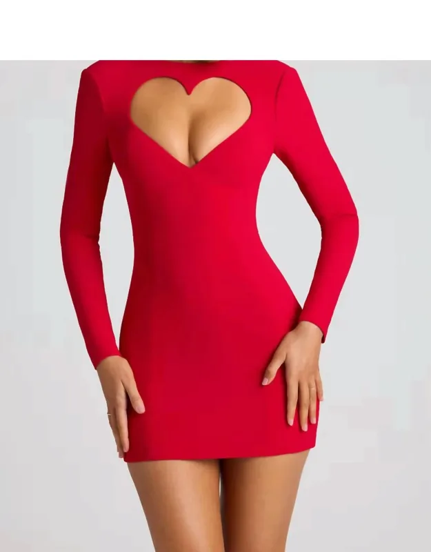 Heart Cut Out Long Sleeve Mini Dress