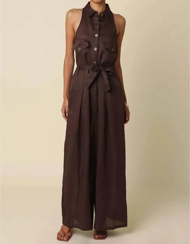 Utility Belted Linen Jumpsuit