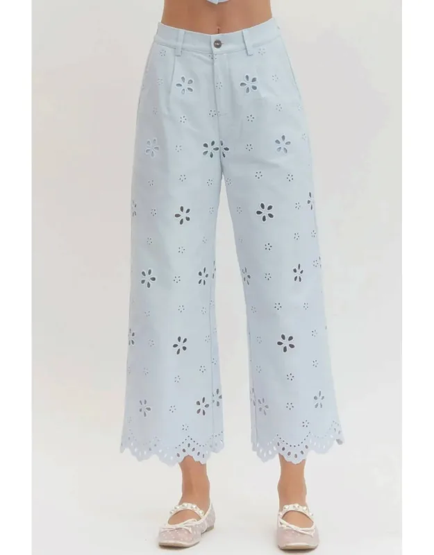 Eyelet Wide-leg Pants