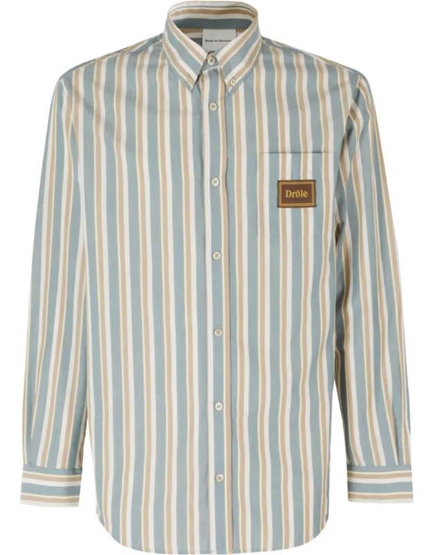 Striped Patch-pocket Cotton Casual Shirt