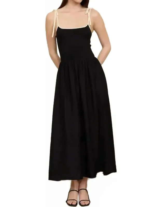 Contrast Tie Spaghetti Strap Mix Media Dress