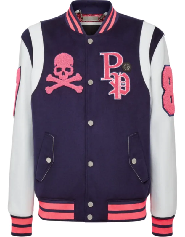 College Jacket With Deer Leather Sleeves And Patches