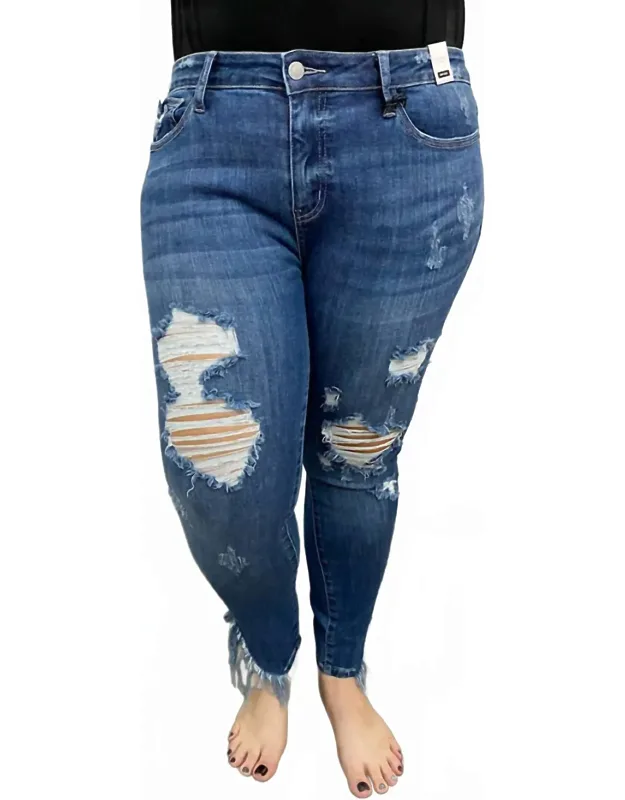 Samantha Asymmetric Frayed Hem Skinny Jeans
