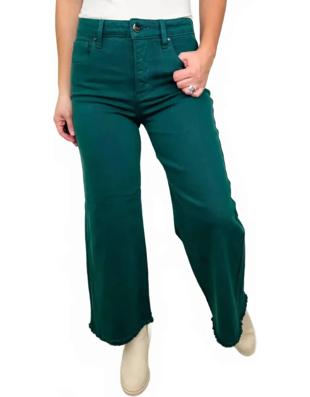 Tummy Control High-rise Fray Hem Wide Leg Cropped Jeans