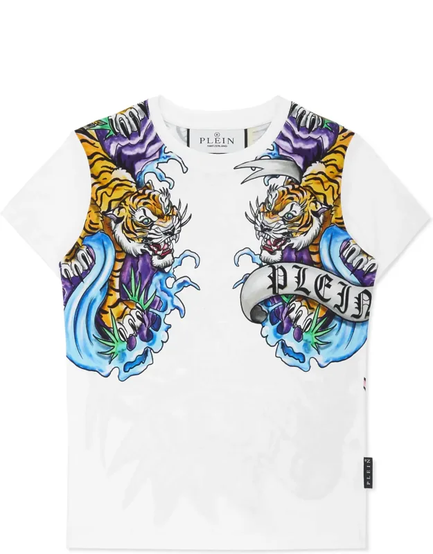 T-shirt Round Neck With Digital Print And Rib Knit Neckline