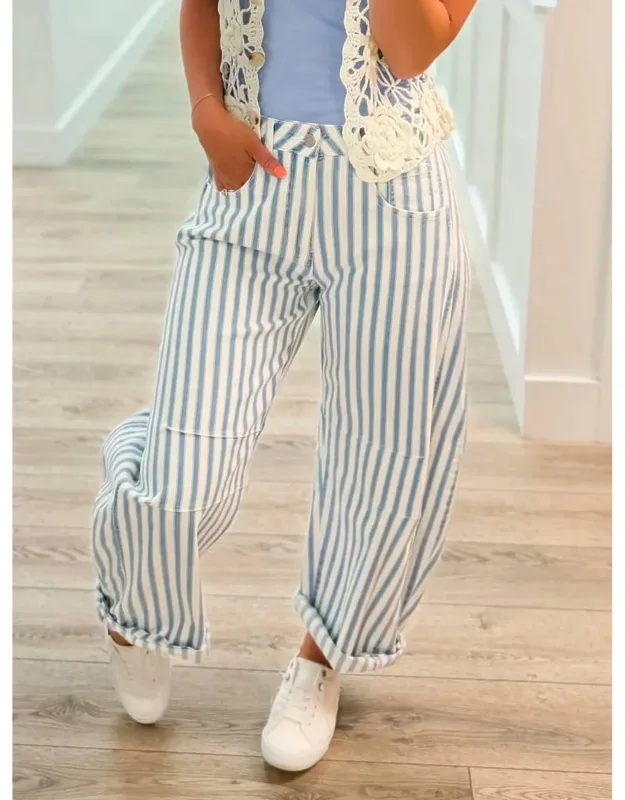Sarina High-rise Barrel Leg Striped Jeans