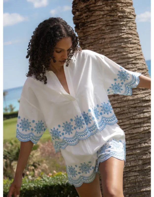 Cotton Embroidered Popover Top