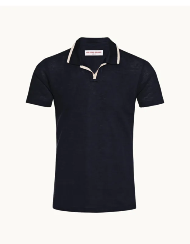 Night Iris Resort Collar Linen Pique Polo Shirt