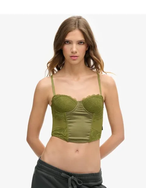 Satin And Mesh Lace Corset Top