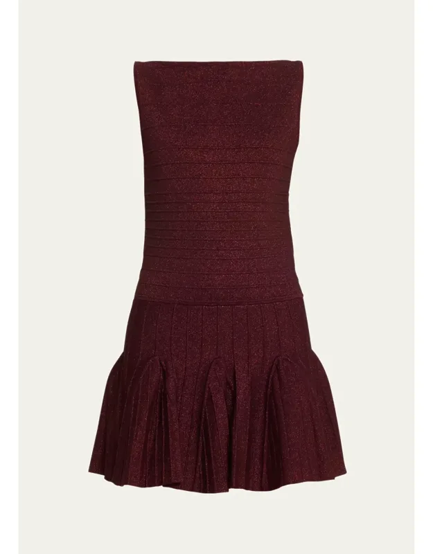 Audrina Metallic Knit Godet Skirt Mini Dress