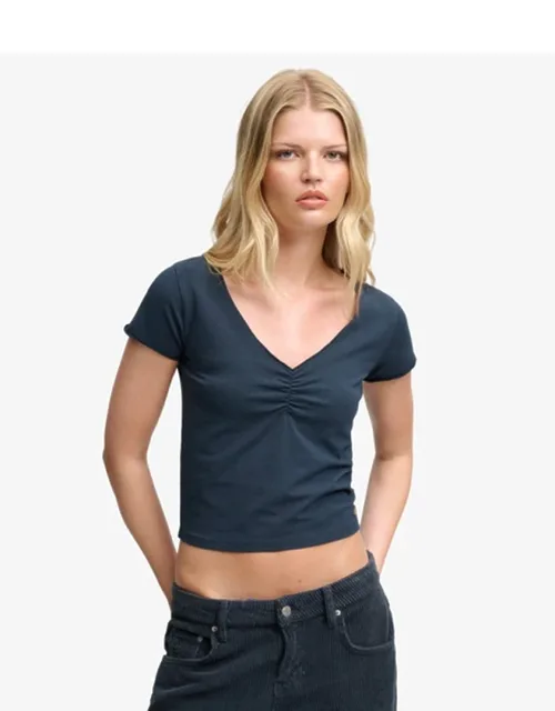 Gathered V-neck Crop T-shirt