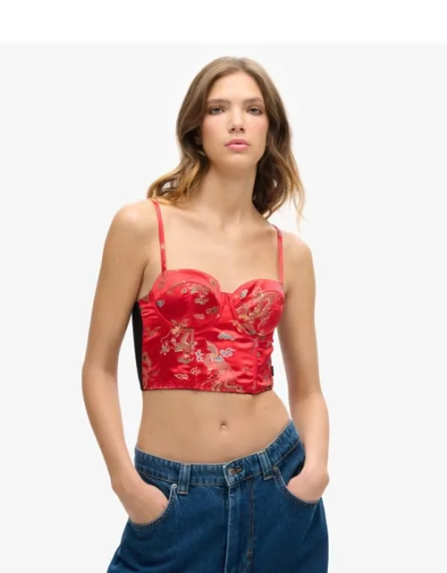 Embroidered Satin Brocade Crop Corset Top