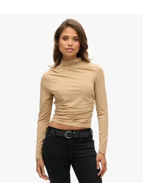 Long Sleeve Ruched Mock Neck Top