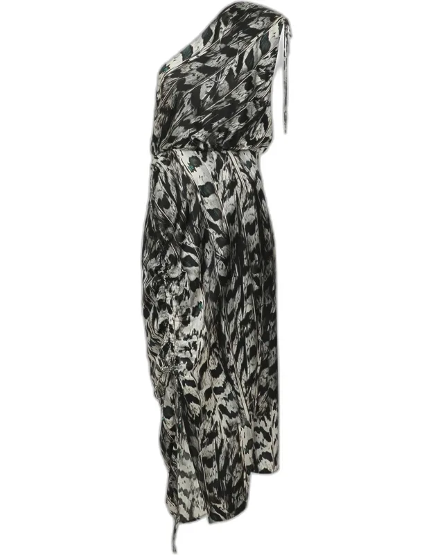 Abstract Printed Satin One Shoulder Midi Dress