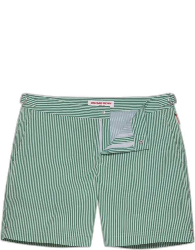 Fresh Lawn/white Stripe Seersucker Mid-length Swim Shorts