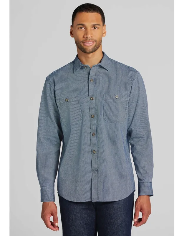Tailored Fit Indigo Dot Stripe Button Up Shirt