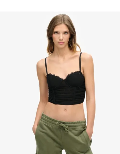 Ruched Mesh Crop Corset Top