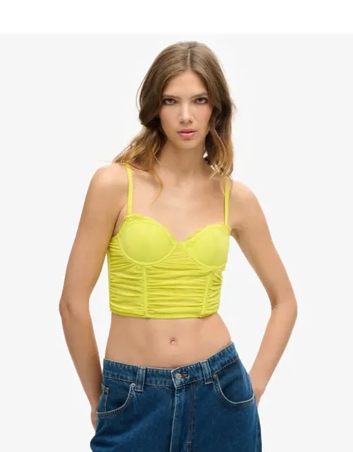 Ruched Mesh Crop Corset Top