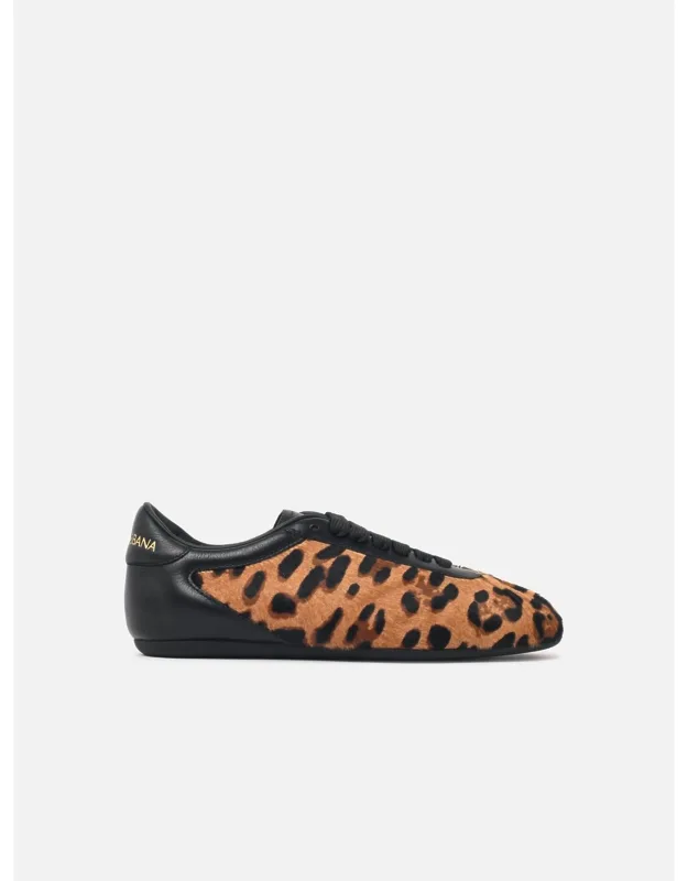 Contemporary Leopard Pony Leather Sneakers