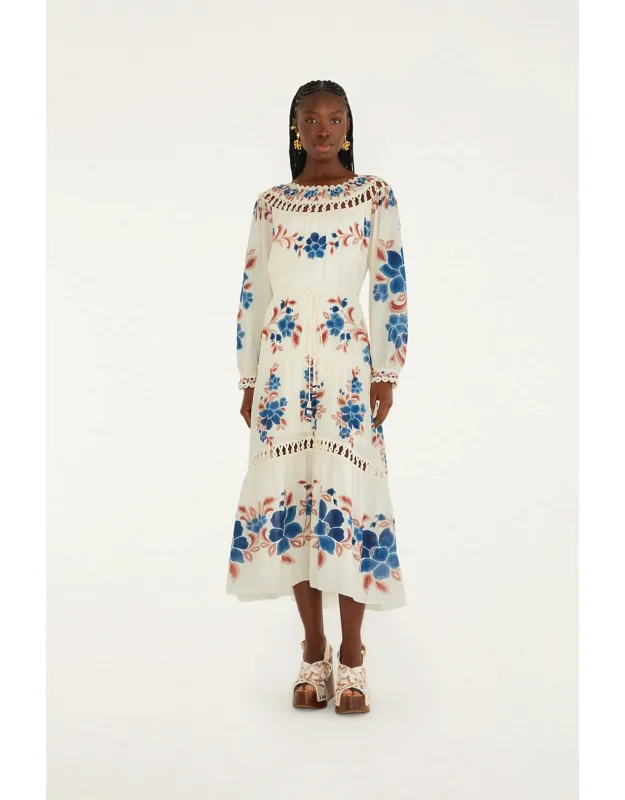 Sand Floral Drawstring Cut-out Maxi Dress