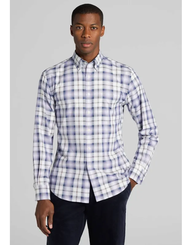 Tailored Fit Ombre Plaid Button Up Shirt