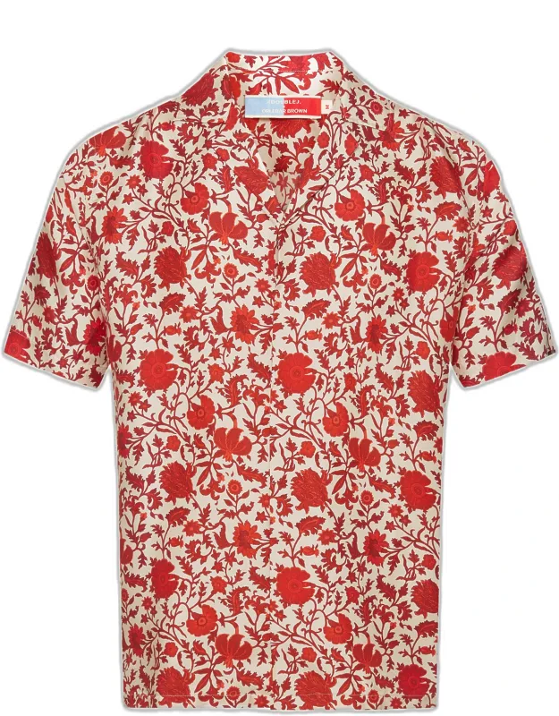 Summer Dragonflower Print Silk Relaxed Fit Capri Collar Shirt