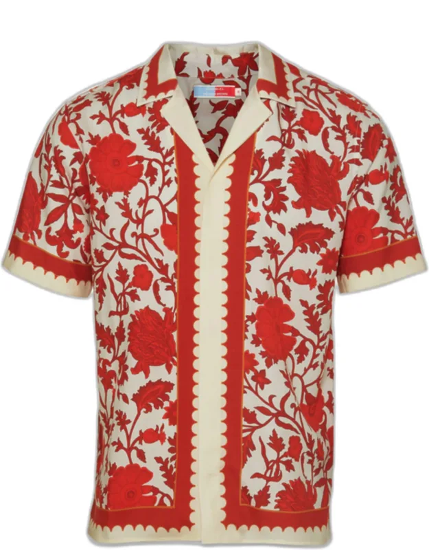 Summer Dragonflower Print Relaxed Fit Capri Collar Shirt
