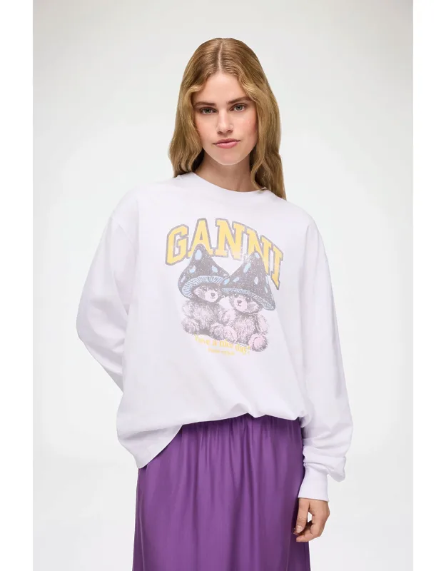 White Long-sleeve T-shirt With Mushroom Teddy