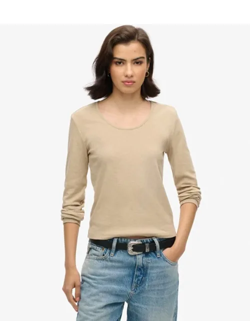 Fine Rib Scoop Neck Long Sleeve Top