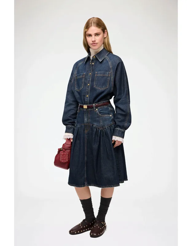 Textured Slub Denim Skirt