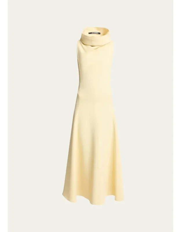 Triangle Cowl-neck Sleeveless Ankle Dress
