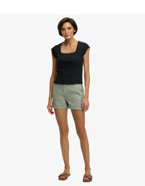 Mid Rise Linen Shorts